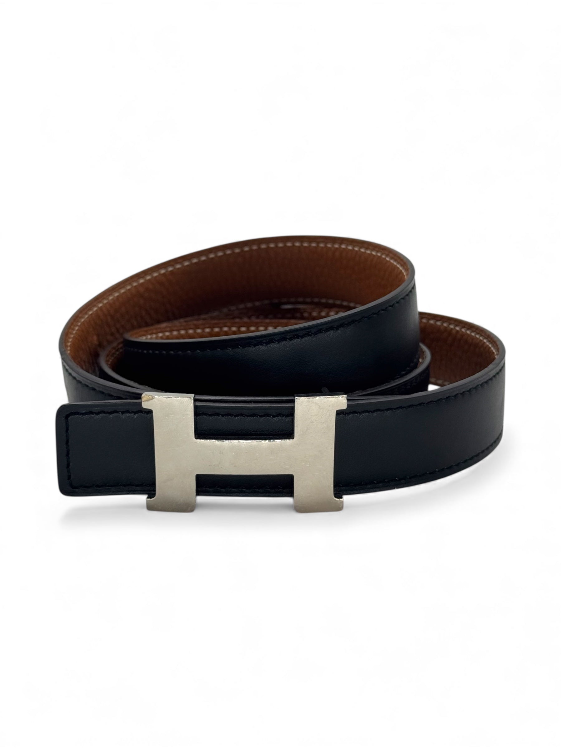 Hermès - Ceinture gold / noir boucle H palladié T85