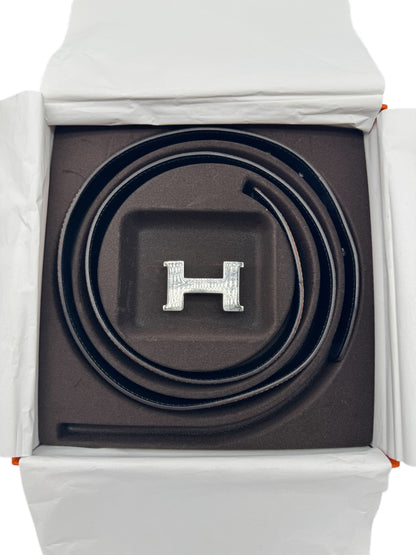 Hermès - Ceinture gold / noir boucle H palladié T85