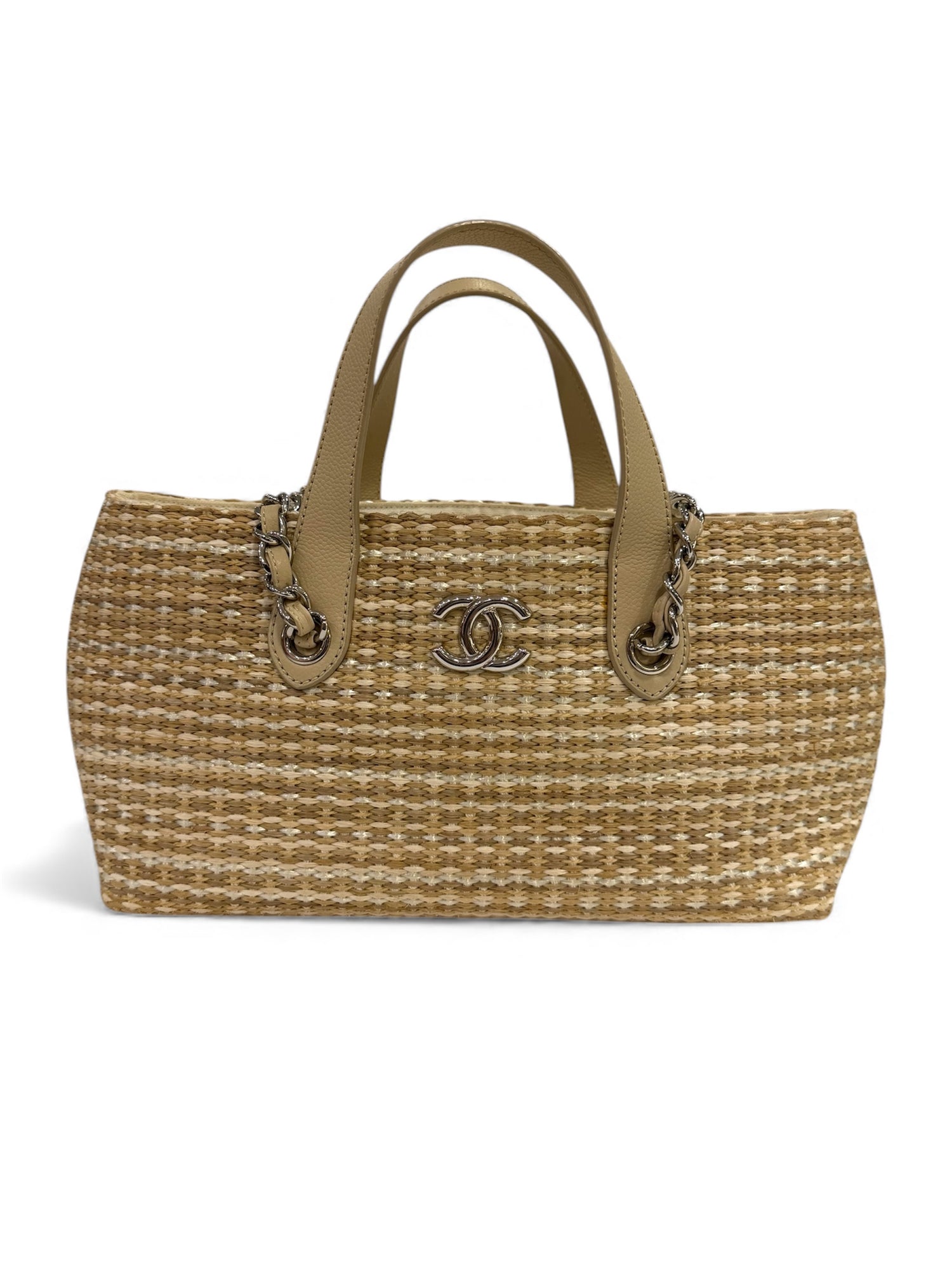 Chanel - Sac en raphia beige et blanc