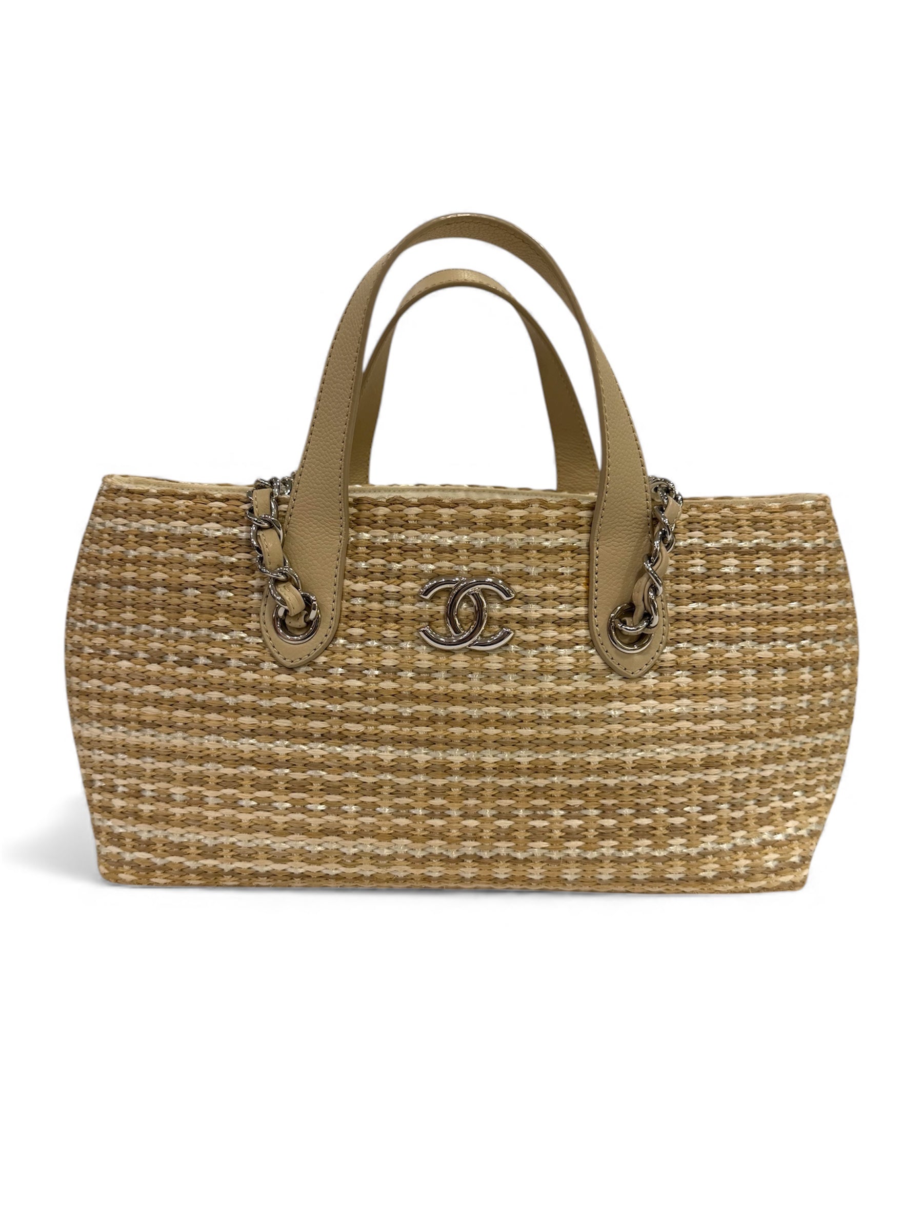 Chanel - Borsa in rafia beige e bianca