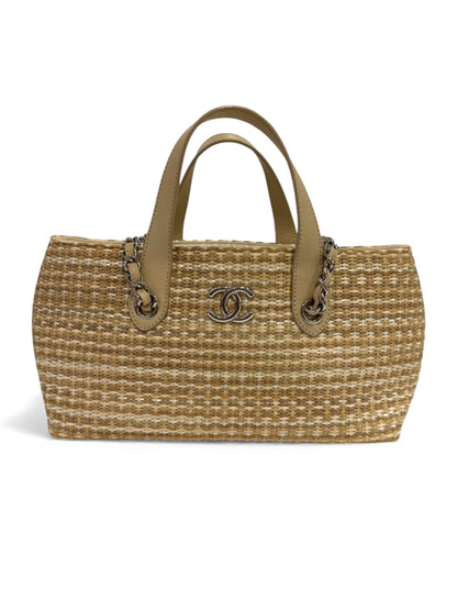 Chanel - Sac en raphia beige et blanc