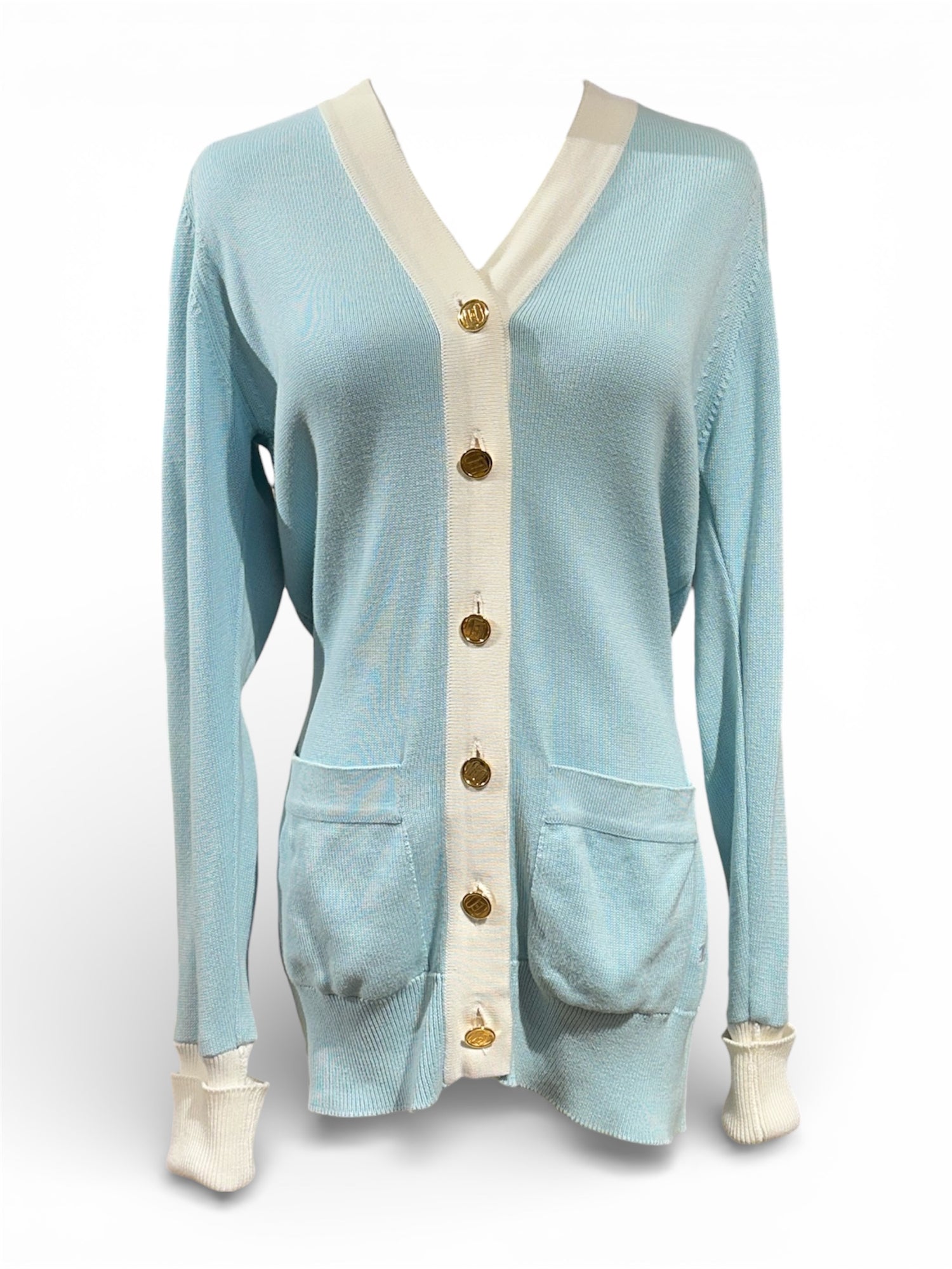 Chanel - Gilet long bleu ciel T36