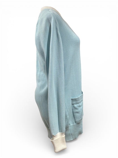 Chanel - Gilet long bleu ciel T36