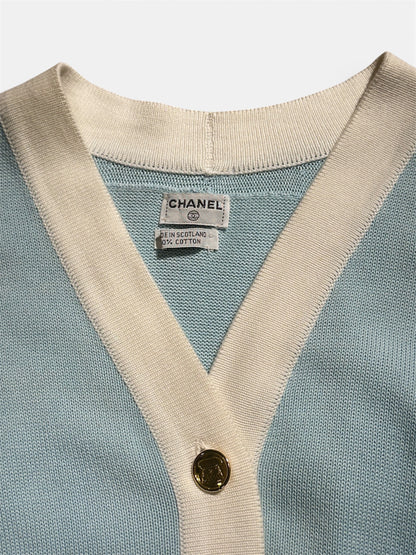 Chanel - Gilet long bleu ciel T36