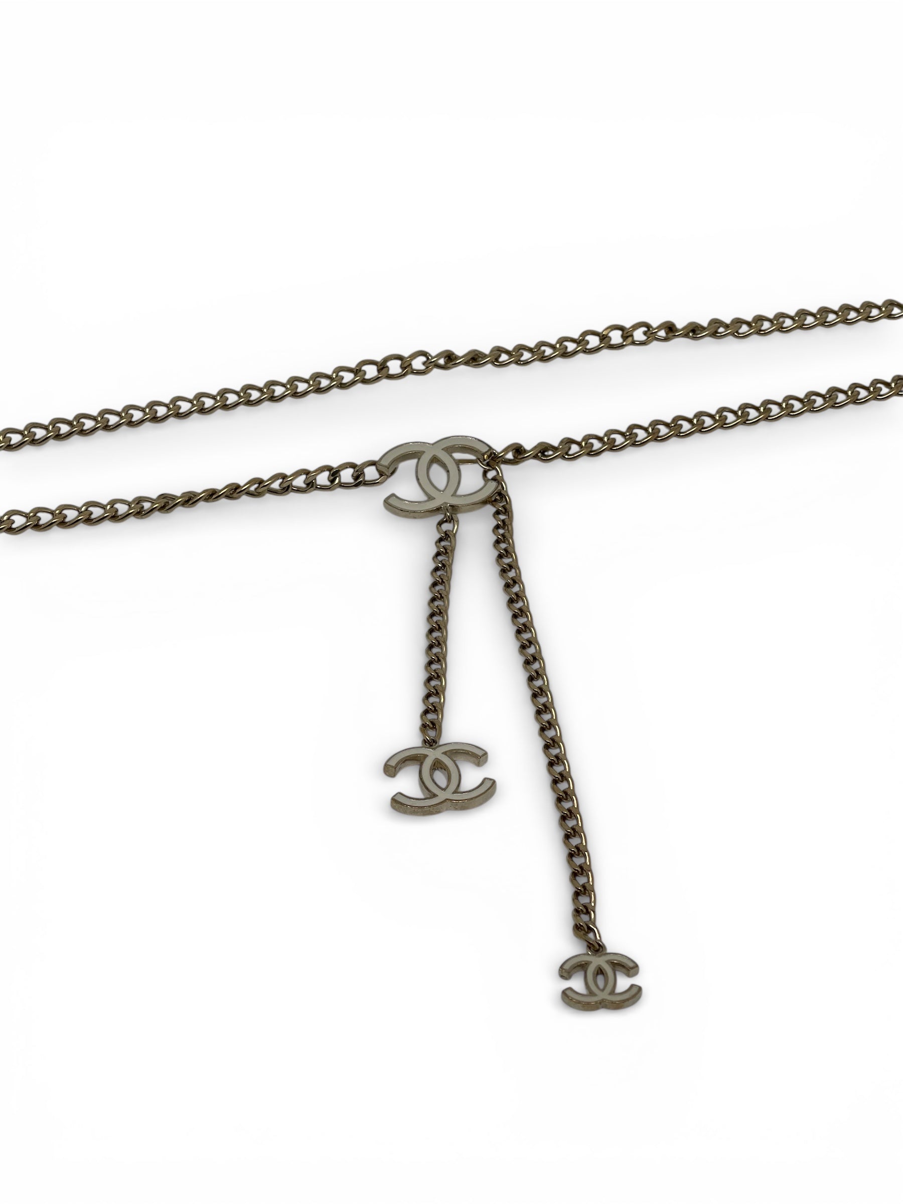 Chanel - Chain belt with beige CC