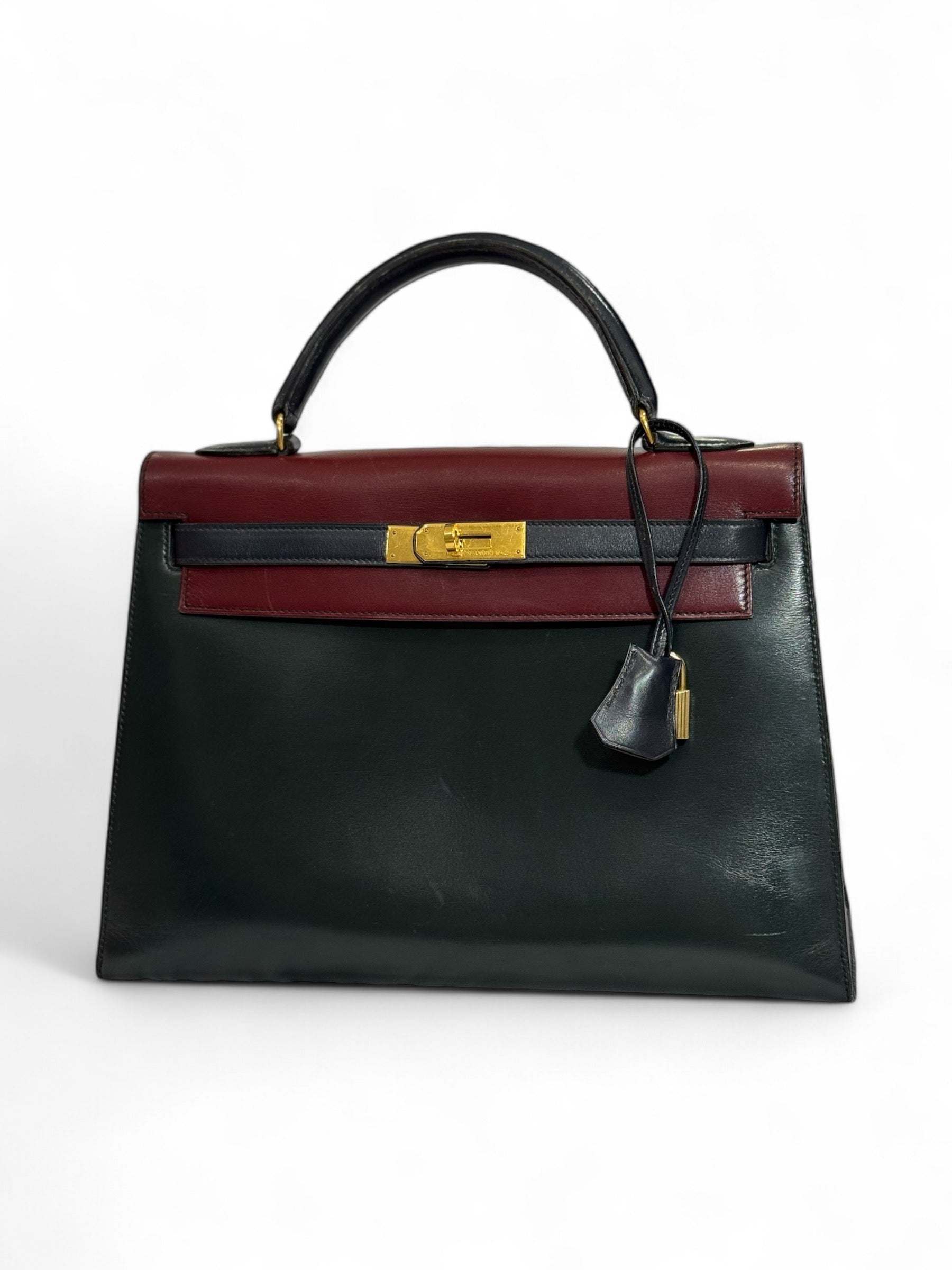 Hermès - Sac Kelly 32 en cuir box tricolore