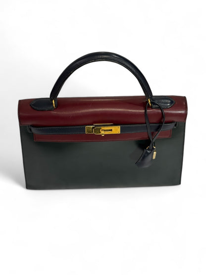 Hermès - Sac Kelly 32 en cuir box tricolore