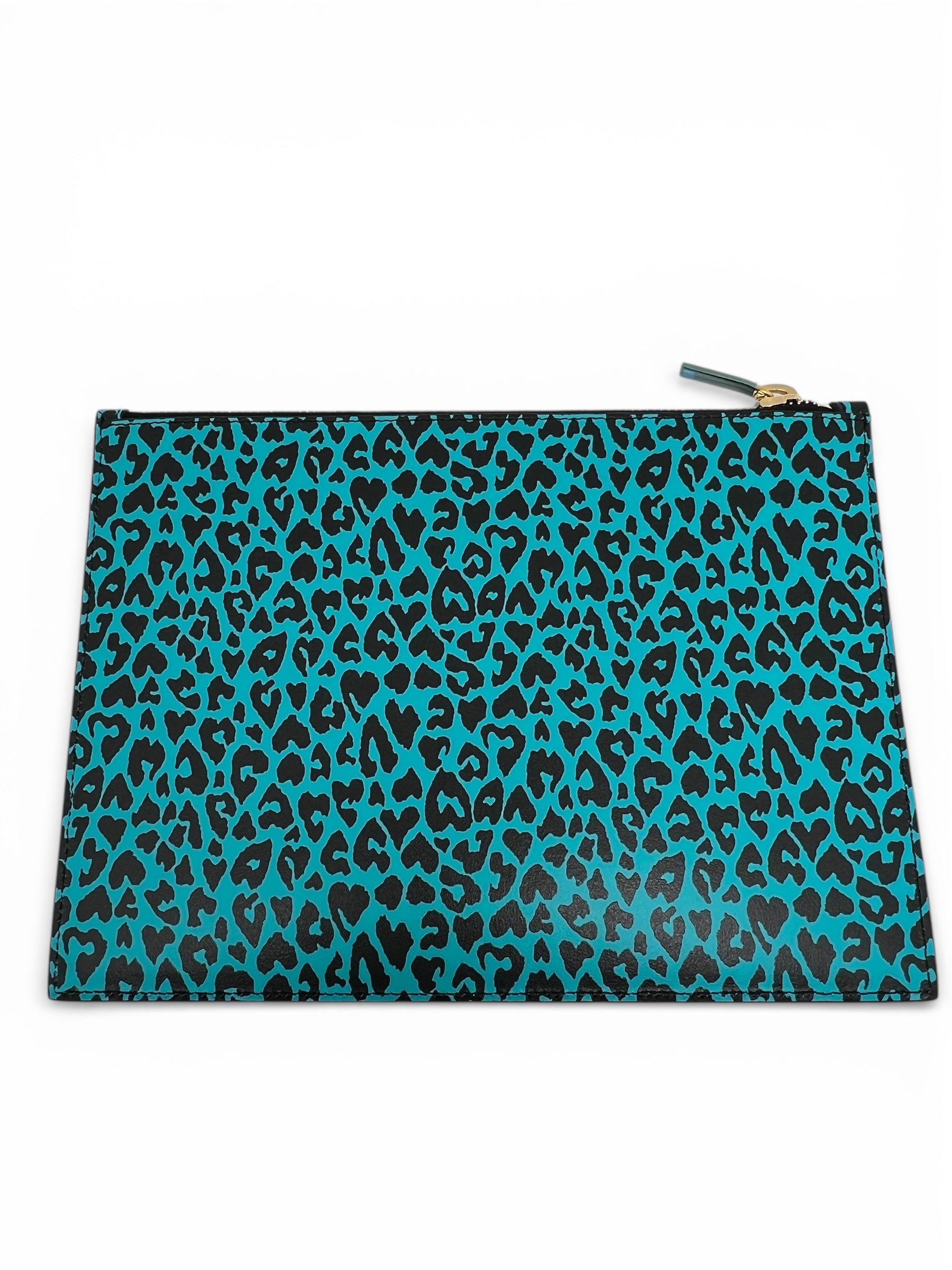 Saint Laurent - Piccola pochette Leopard in pelle turchese