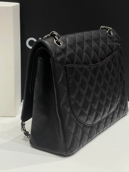 Chanel - classic maxi jumbo black caviar leather bag