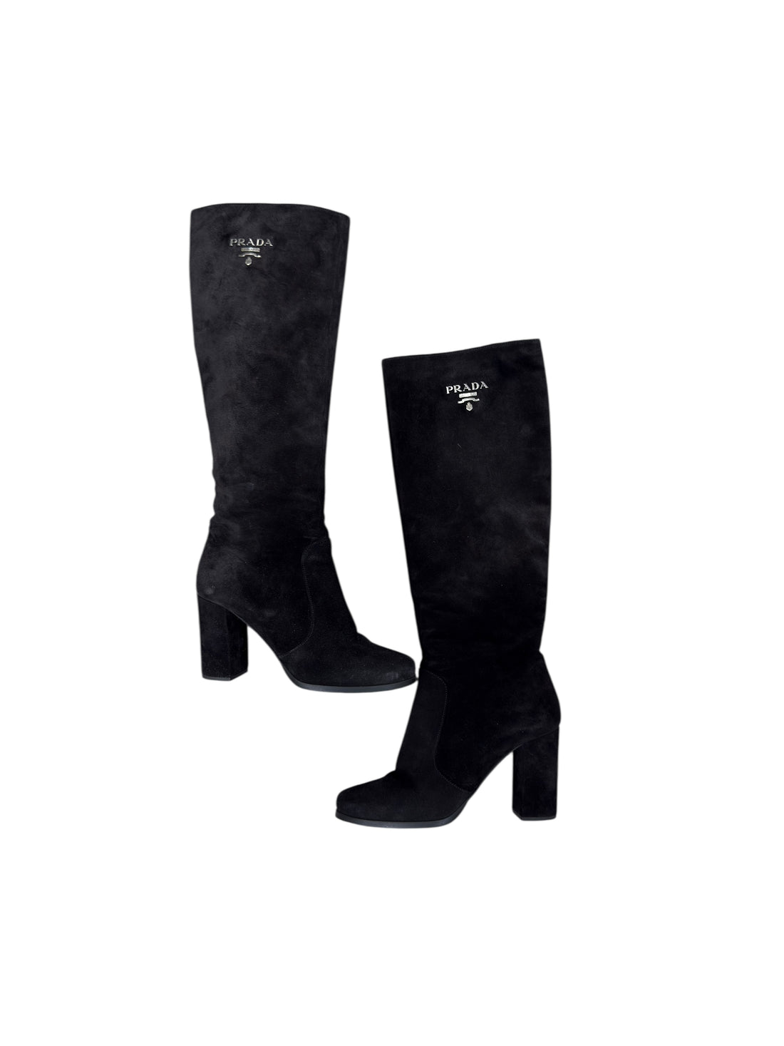Prada - Bottes hautes en daim noires T37