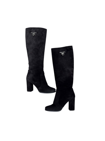 Prada - Bottes hautes en daim noires T37