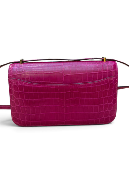 Hermès - Sac Constance Élan Crocodile Porosus Rose