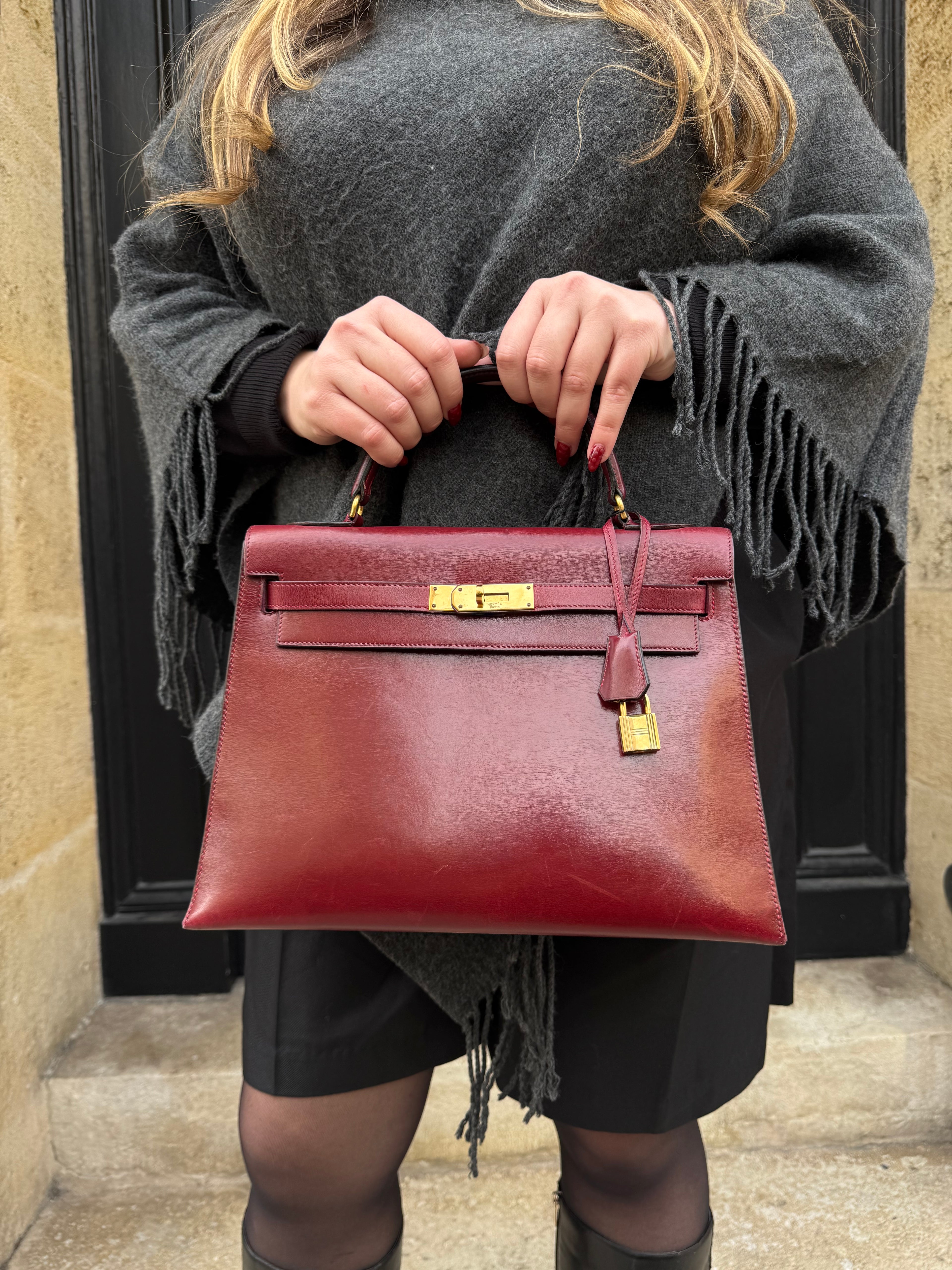 Hermès - Sac Kelly 32 box Bordeaux