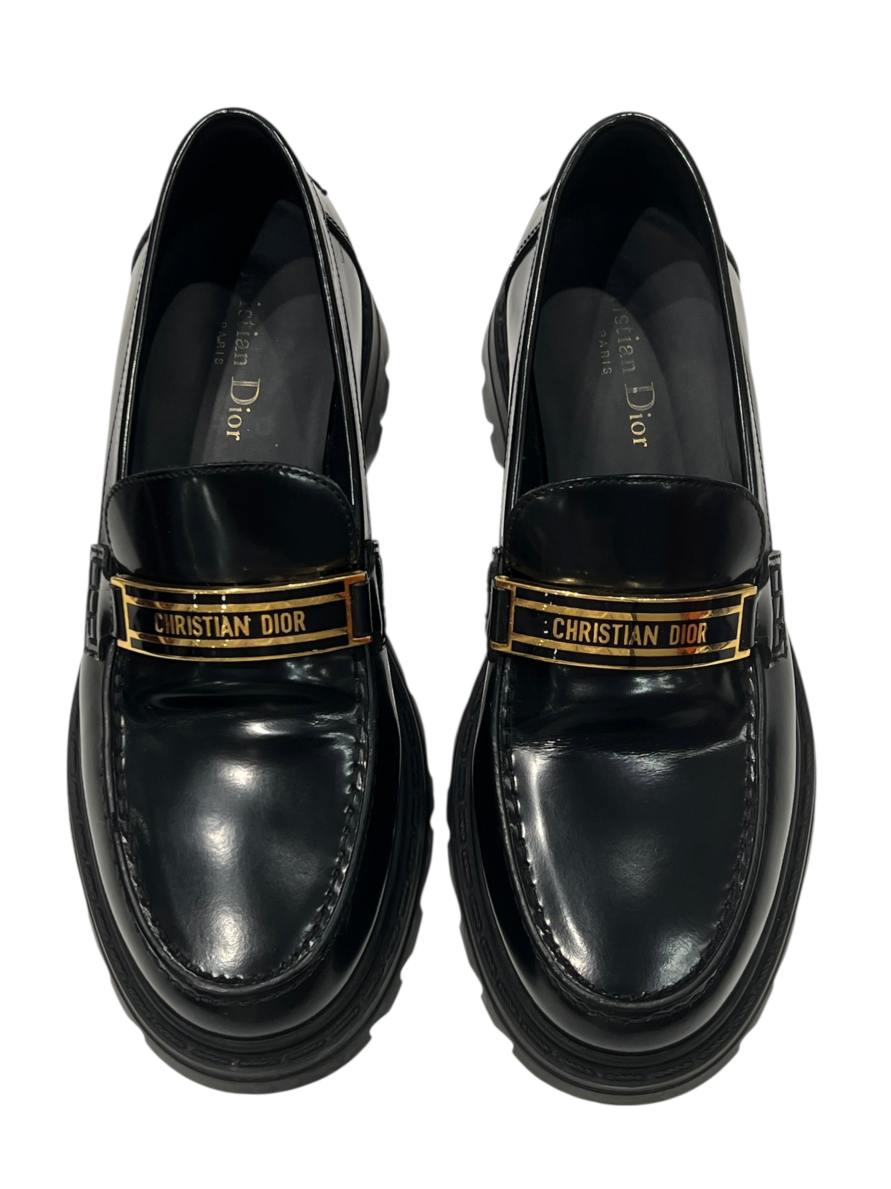 Dior - mocassins code cuir noir T 38,5