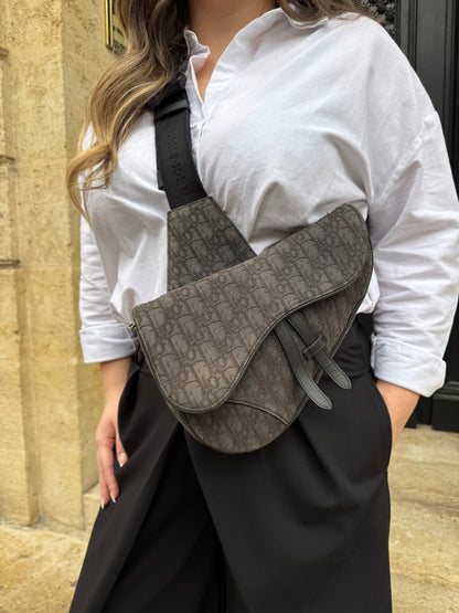 Christian Dior - Sac Oblique jacquard black saddle bag