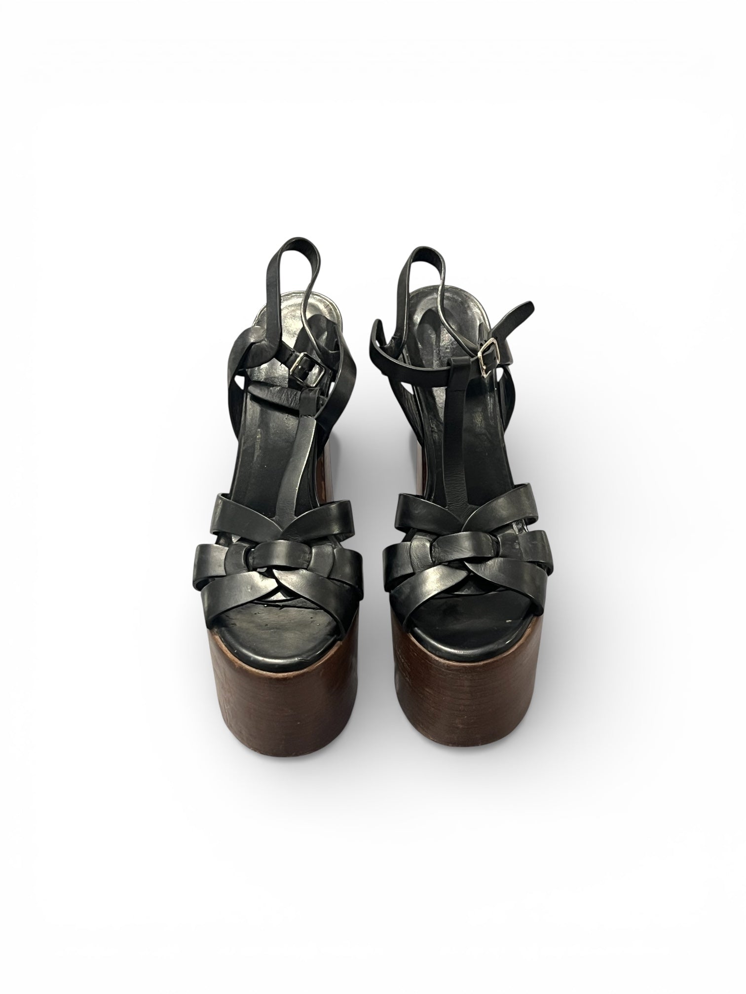 Saint Laurent - Sandales spartiates en cuir tribute noir T37