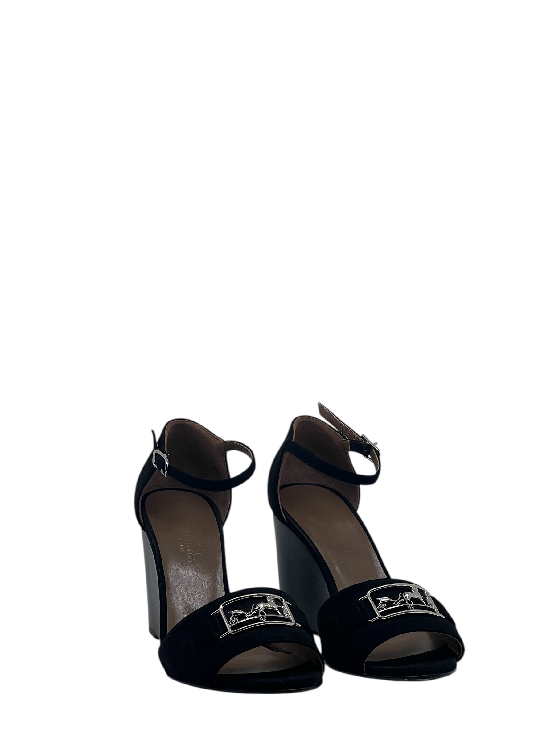 Hermès - Sandales spartiates noir en daim T38,5