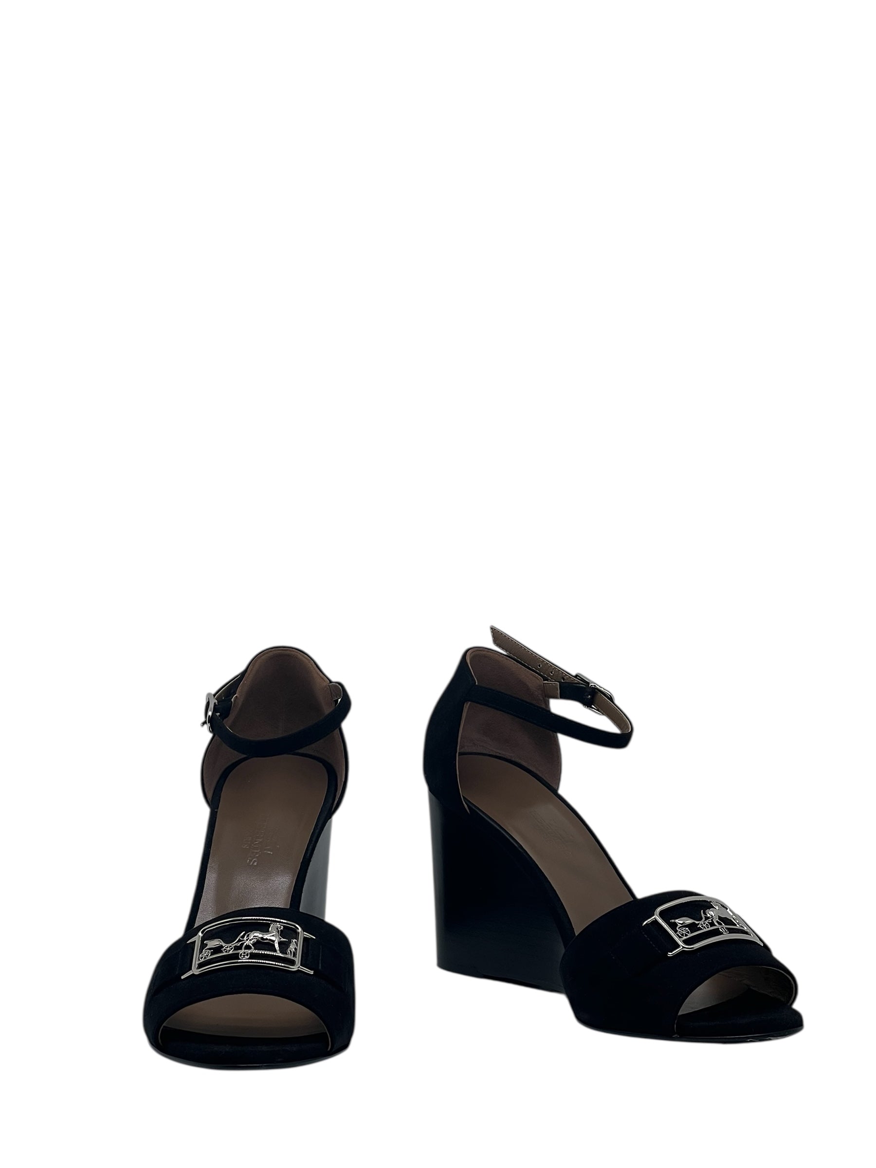 Hermès - Sandales spartiates noir en daim T38,5