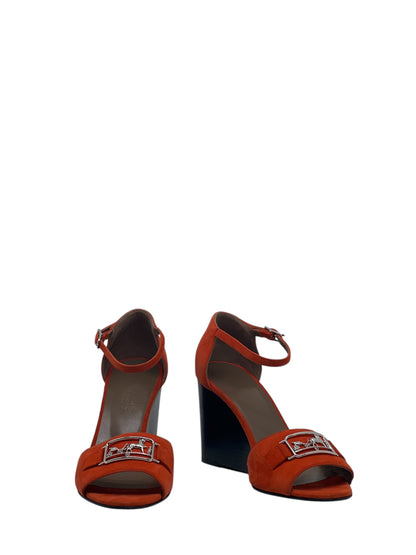 Hermès - Sandales spartiates orange en daim T38,5