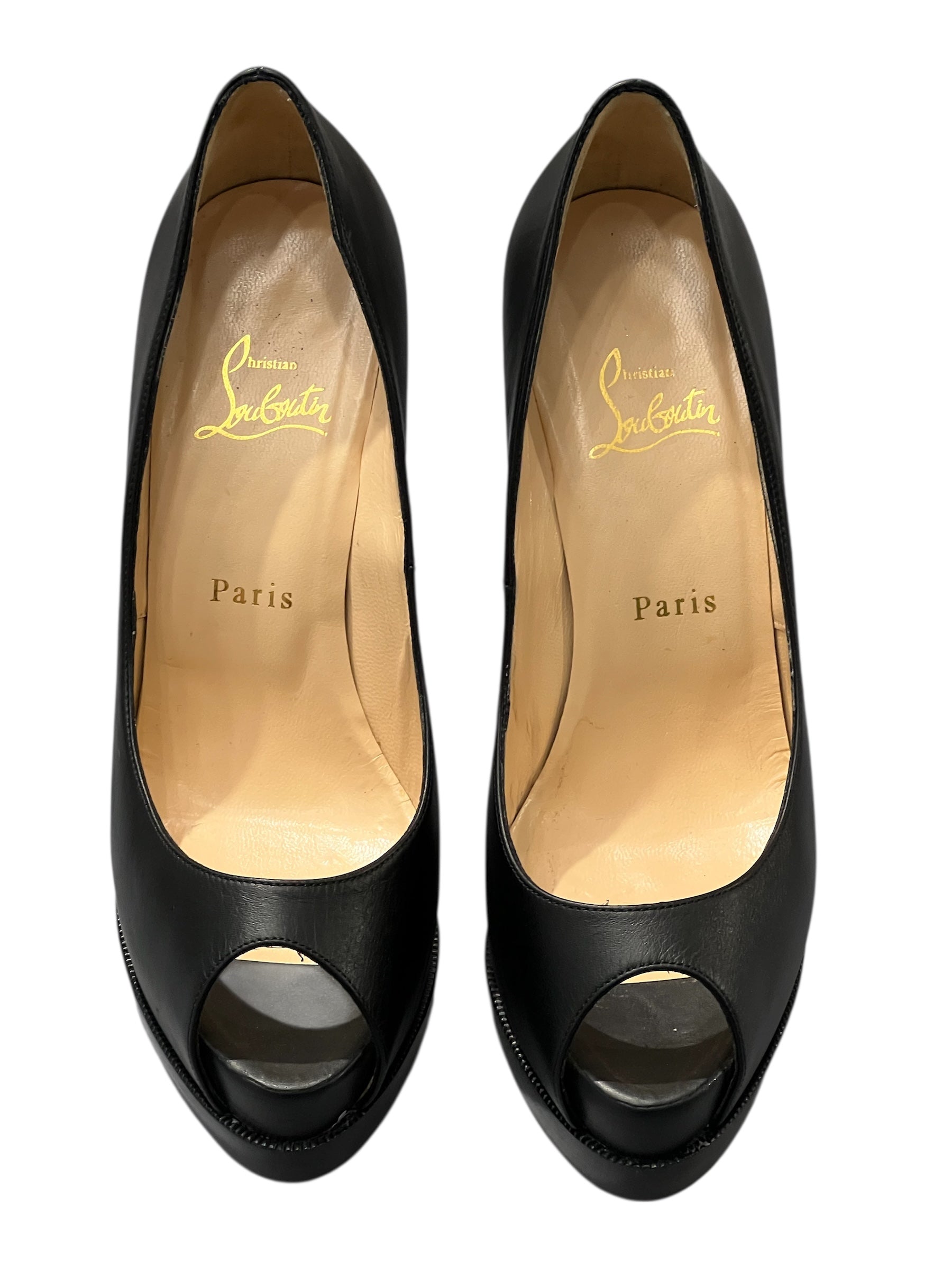 Christian Louboutin -  Escarpins en cuir noir Lady Peep T38
