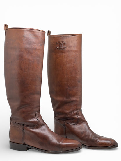 Chanel - Bottes en cuir marron T38,5