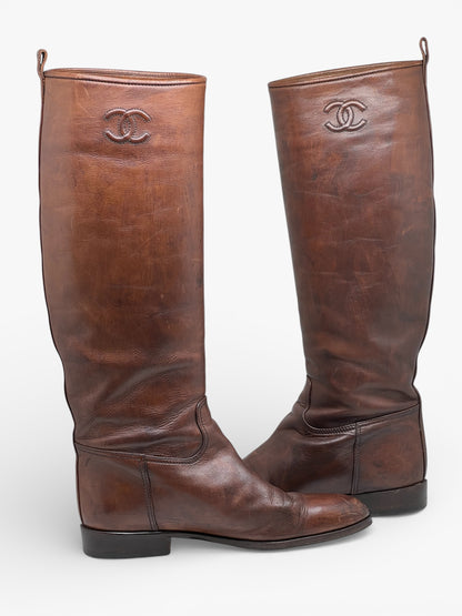Chanel - Bottes en cuir marron T38,5