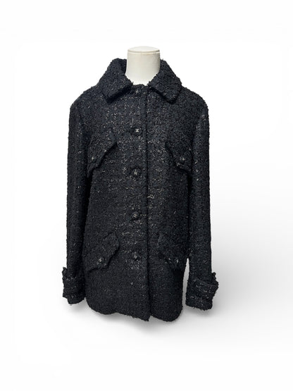 Chanel - Gilet long en tweed noir T38