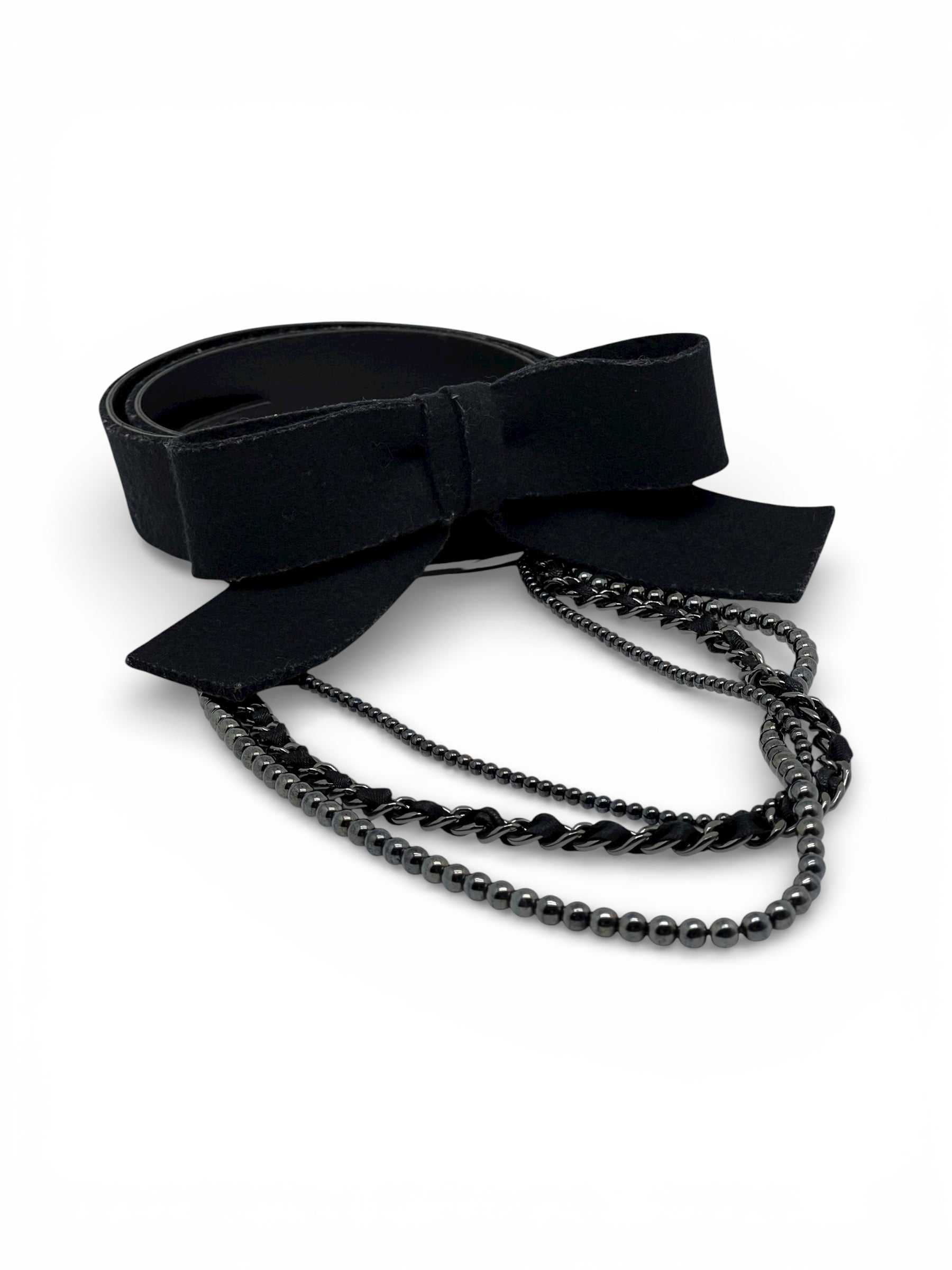 Chanel - Ceinture avec nœud et chaîne noire T85