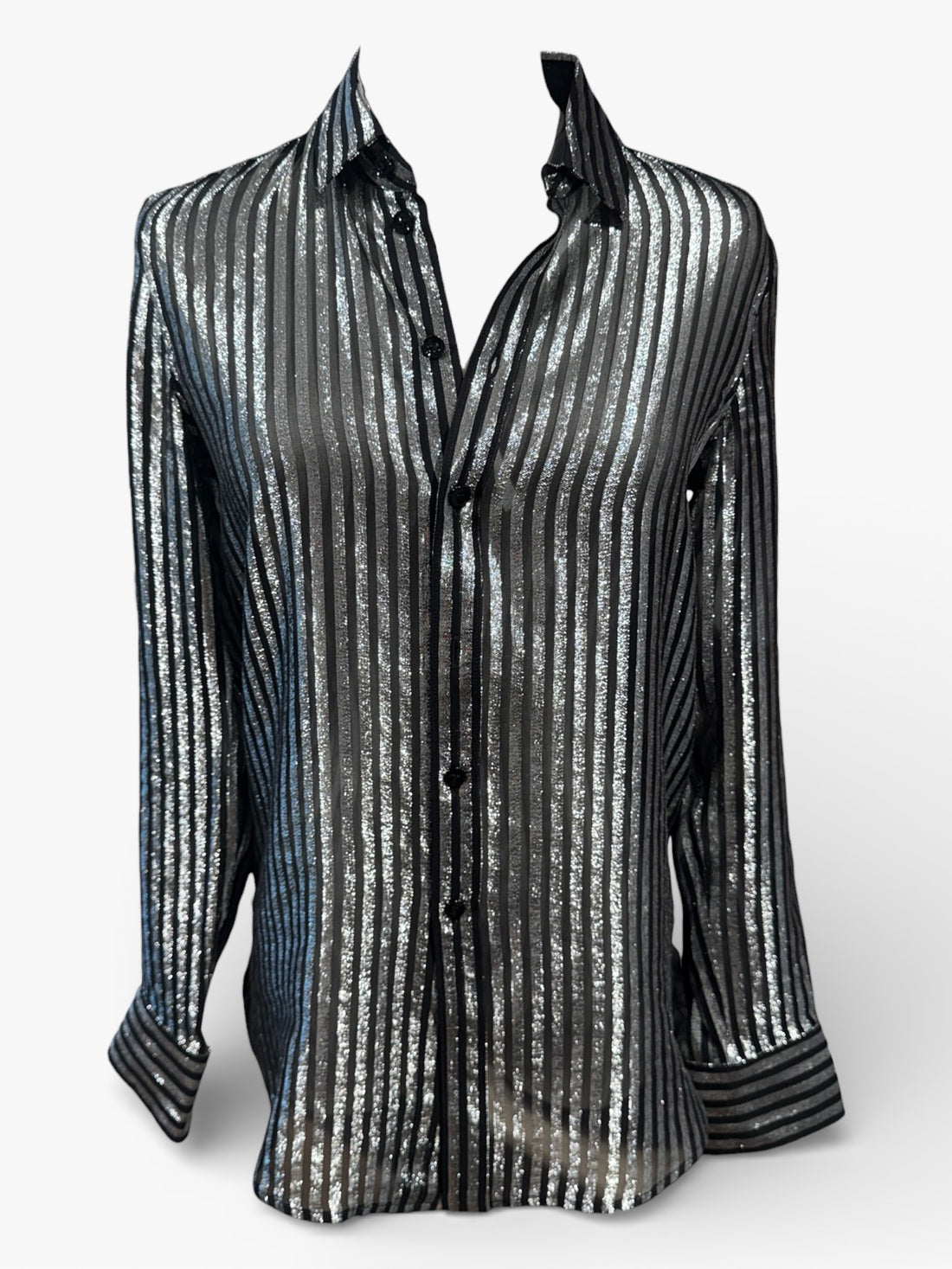 Saint Laurent - Chemise à Rayures Argentée T36 | Les Folies d’Eugénie