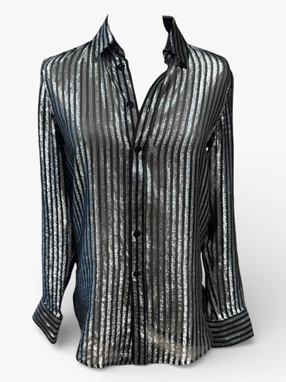 Saint Laurent - Chemise à Rayures Argentée T36 | Les Folies d’Eugénie