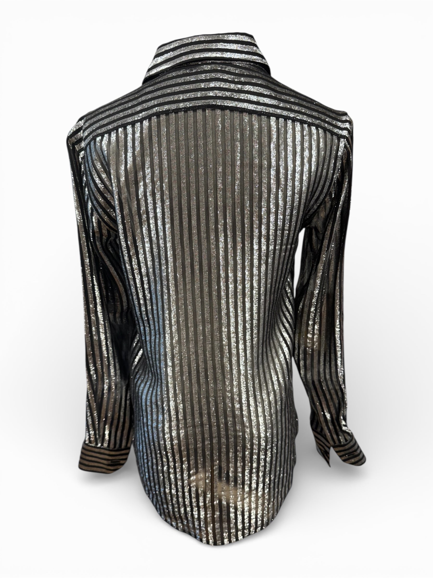 Saint Laurent - Chemise à Rayures Argentée T36 | Les Folies d’Eugénie