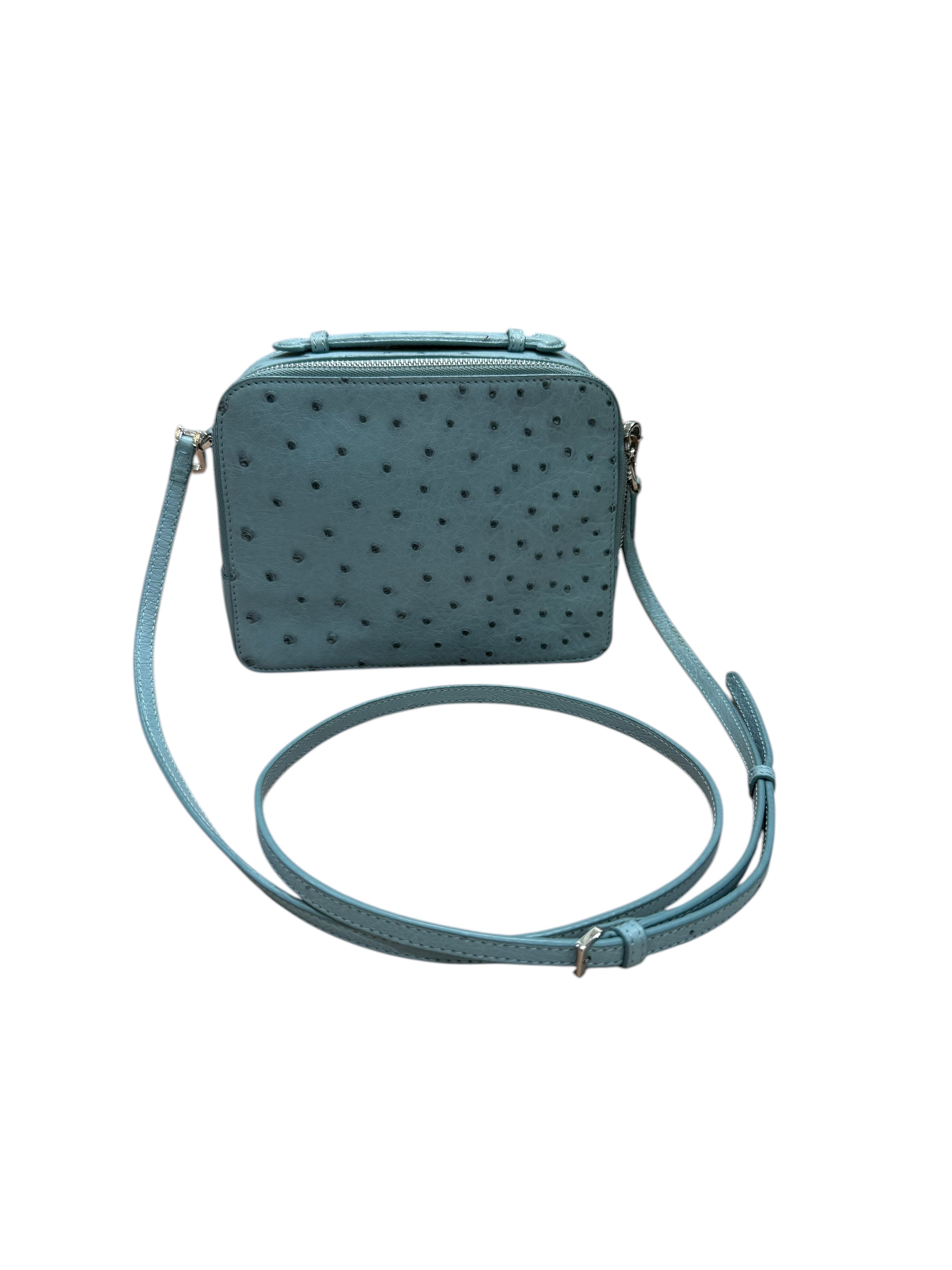 Loro Piana - Borsa vanity in pelle di struzzo blu