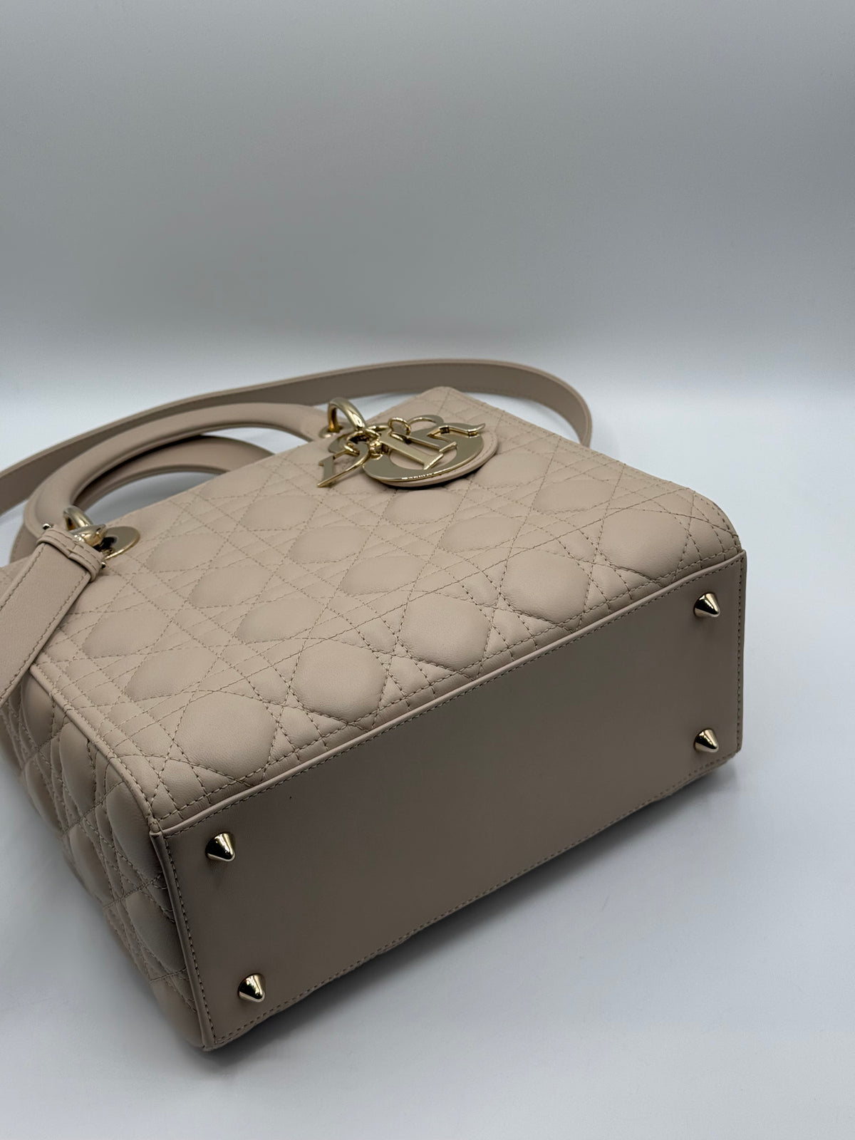 Dior - Medium Lady Dior bag in beige leather