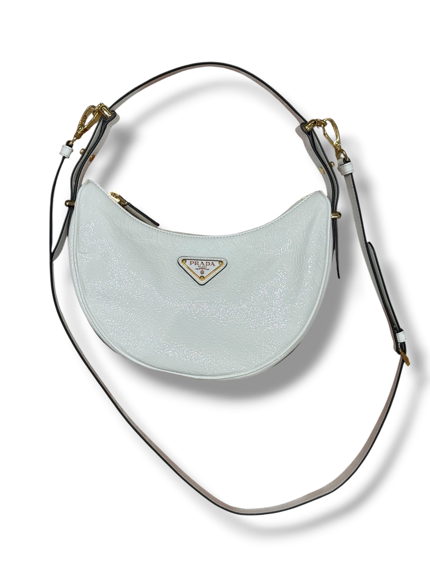 Prada - Sac arqué cuir naplak blanc PM