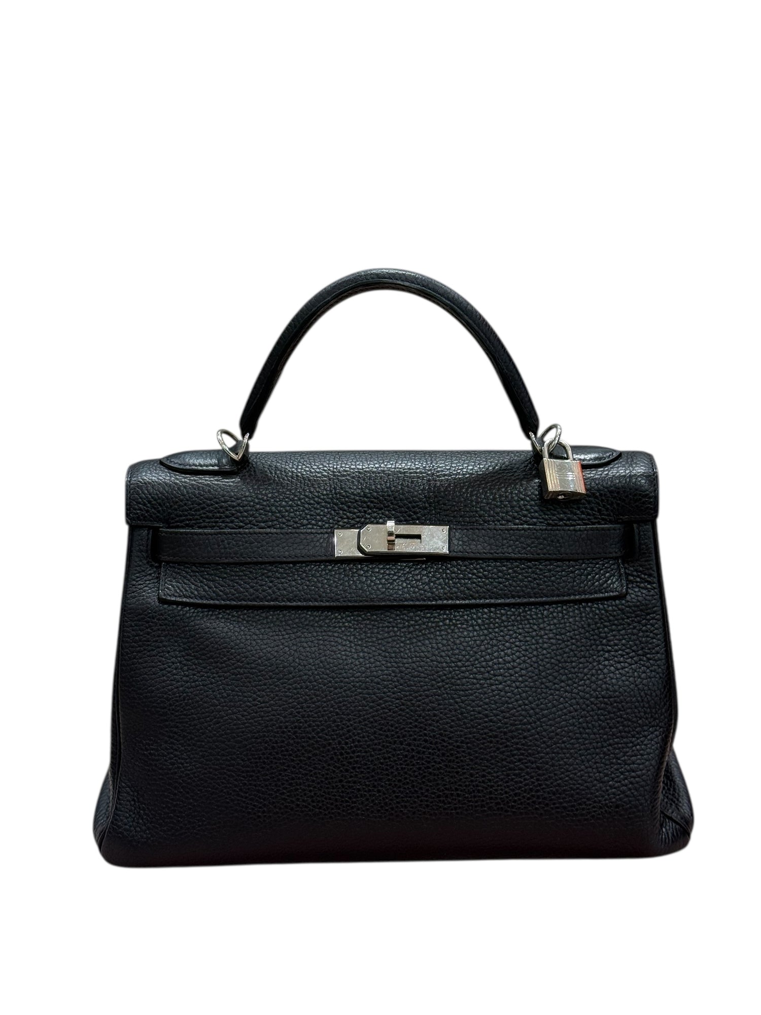 Hermès - Sac Kelly 32 clemence retourné Bleu Encre nuit PHW