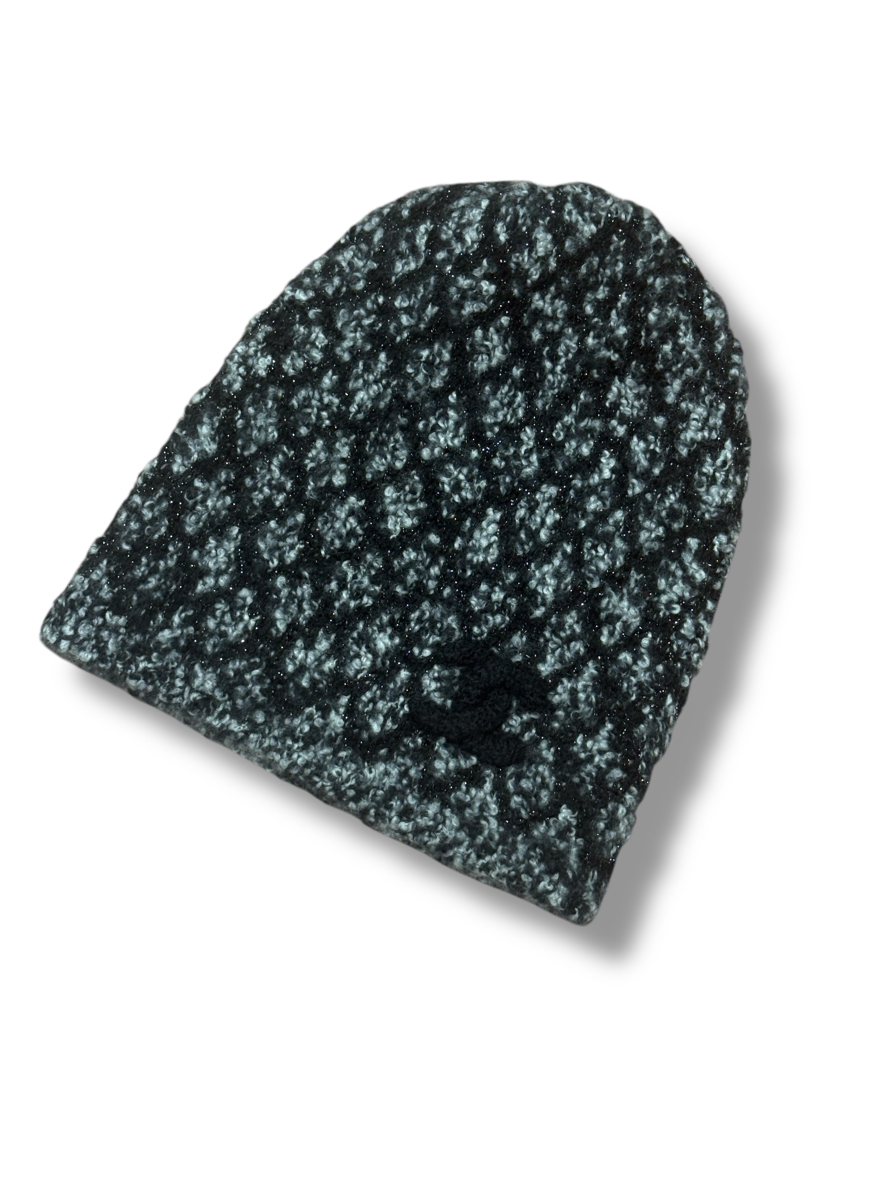 Chanel - Bonnet en cachemire Blanc, Gris et Noir scintillant