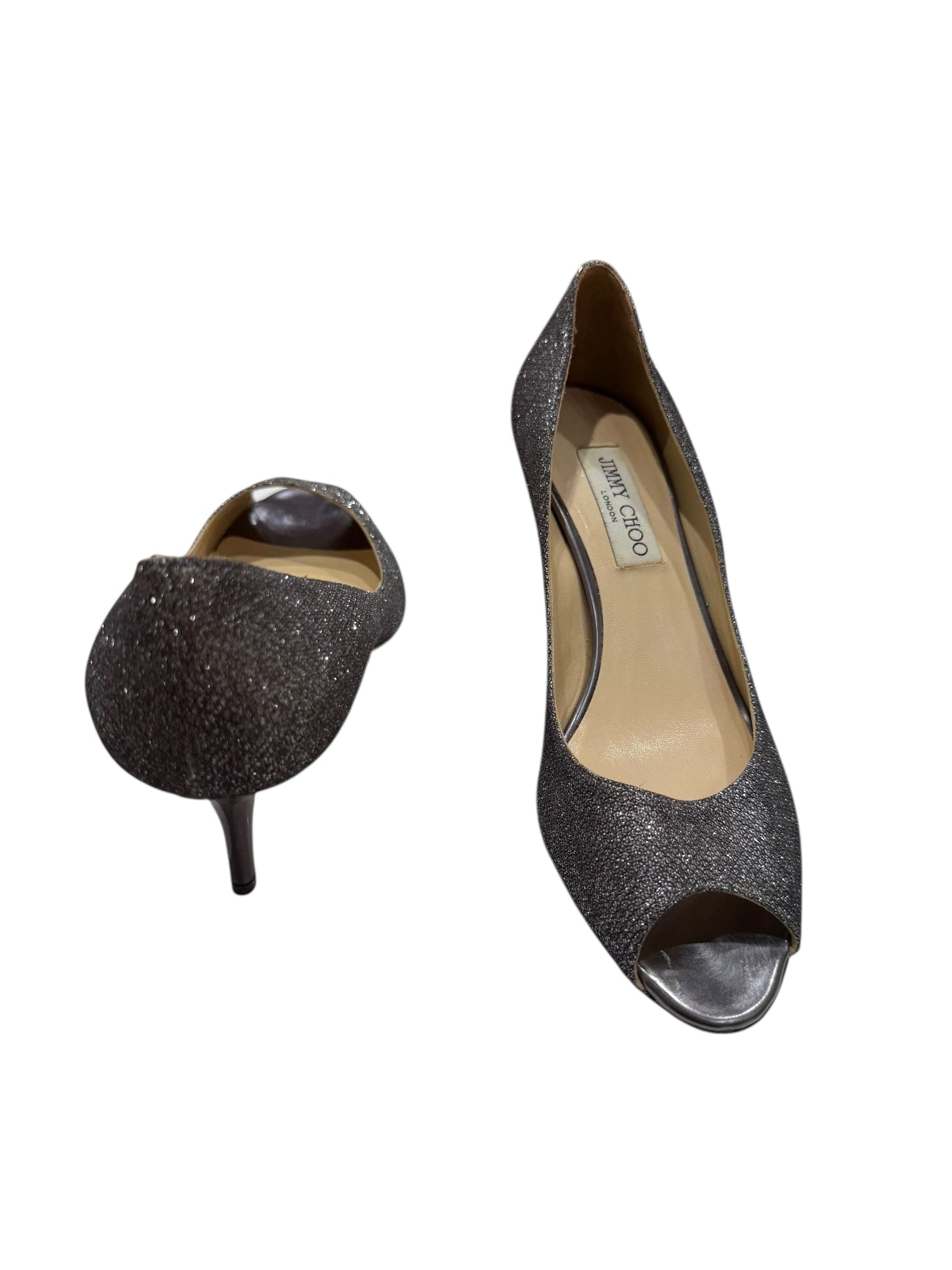 Jimmy Choo - Escarpins bout ouvert scintillants gris T39
