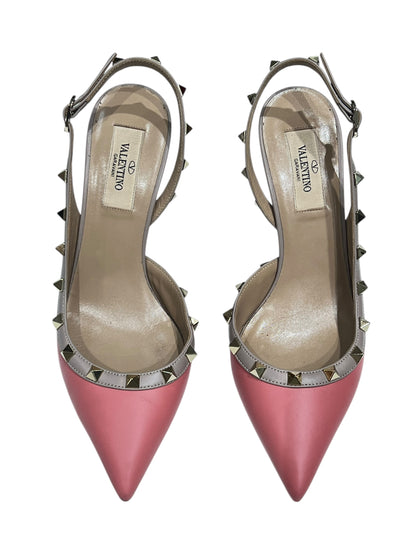 Valentino - Slingback cuir rose studs champagne t 37,5