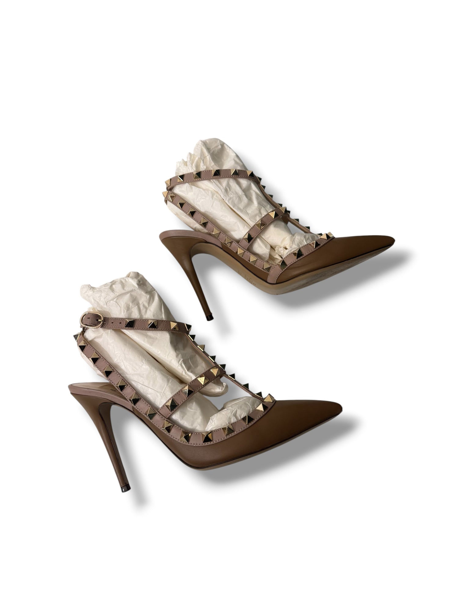 Valentino - Sandales Rockstud T36,5 Nocciola