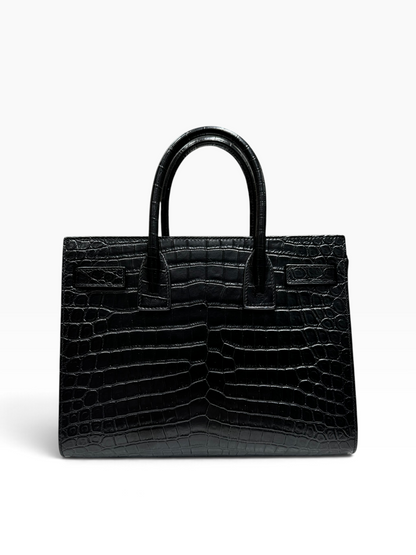 Saint Laurent - Sac de jour noir small embossé Crocodile