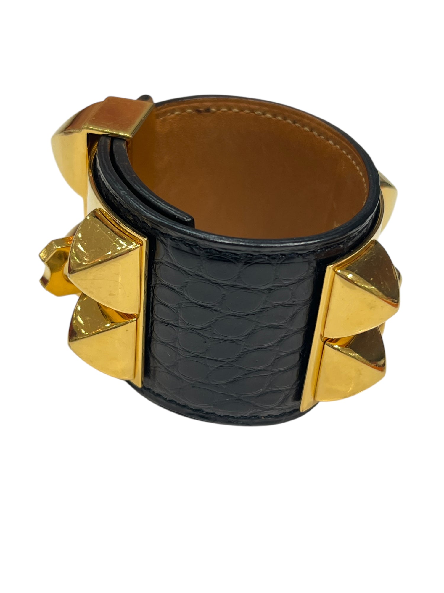 Hermès - manchette medor alligator noir / doré