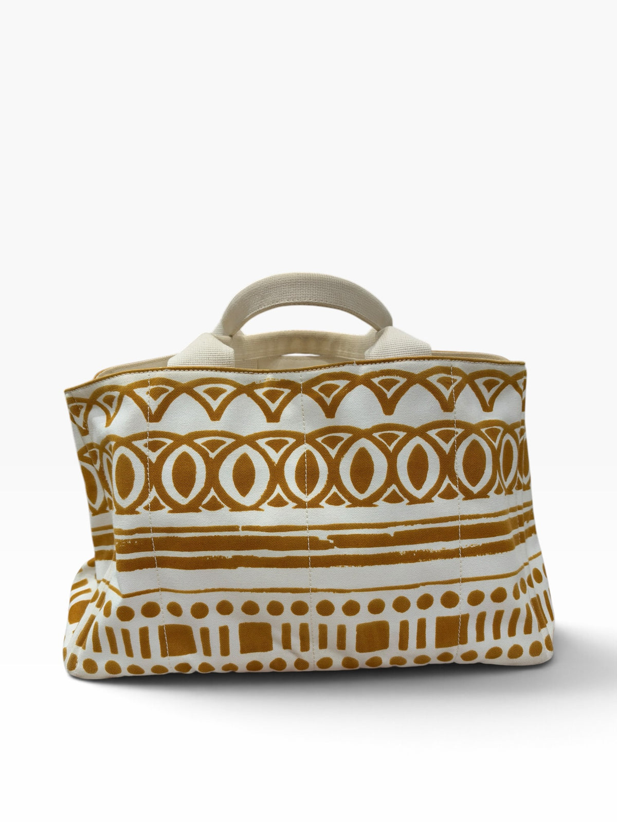 Prada - Sac cabas Canapa imprimé toile marron doré et blanc