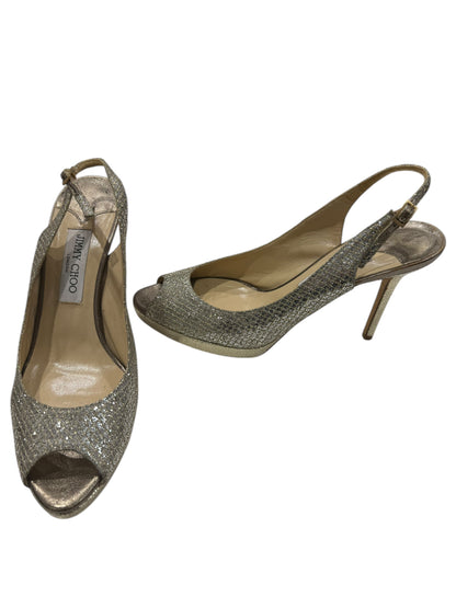 Jimmy Choo - Escarpins ouvert scintillant dorés et argentés