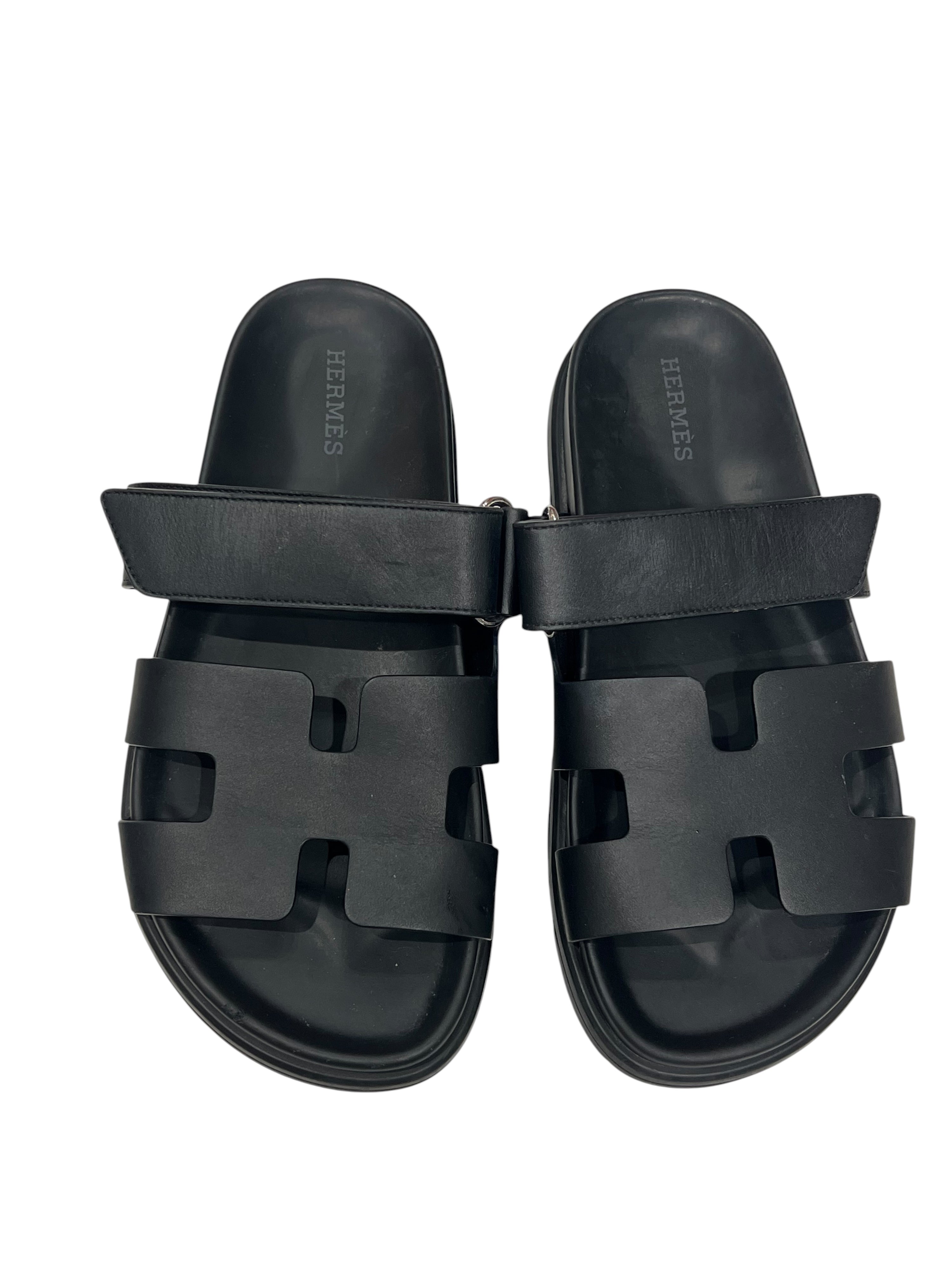 Hermès - mules chypres cuir noir T36