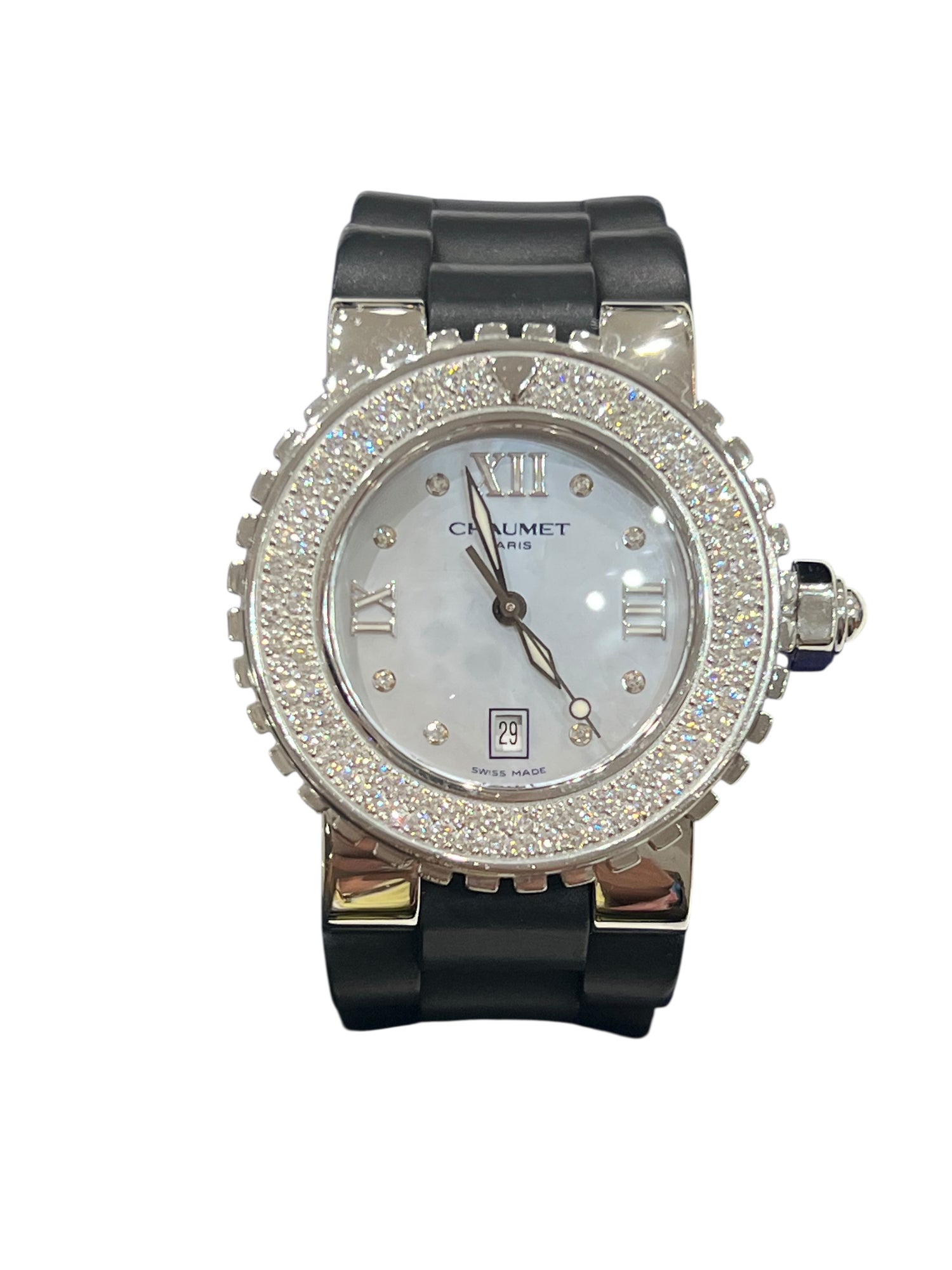 Chaumet - montre class one bracelet caoutchouc et acier, lunette diamants