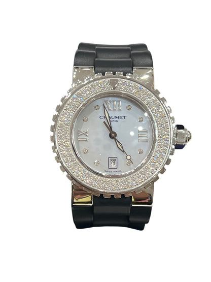 Chaumet - montre class one bracelet caoutchouc et acier, lunette diamants