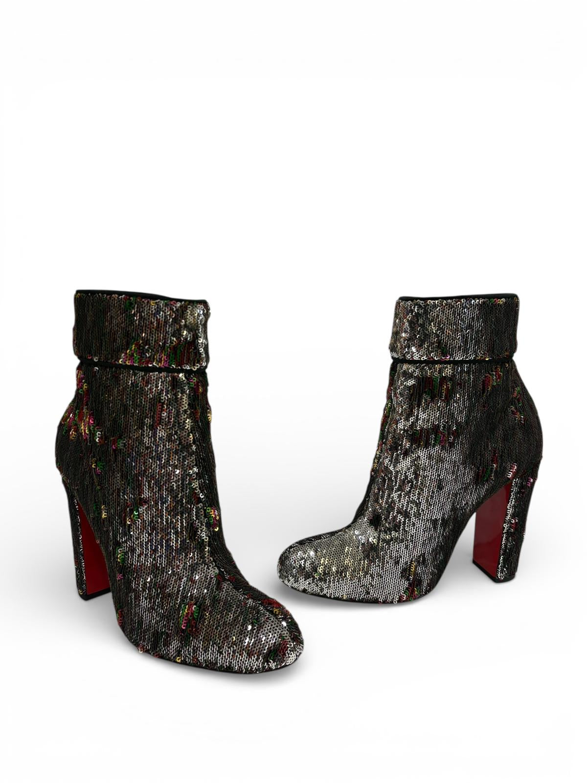 Louboutin - Bottines en sequins réversibles Gris / Multicolore