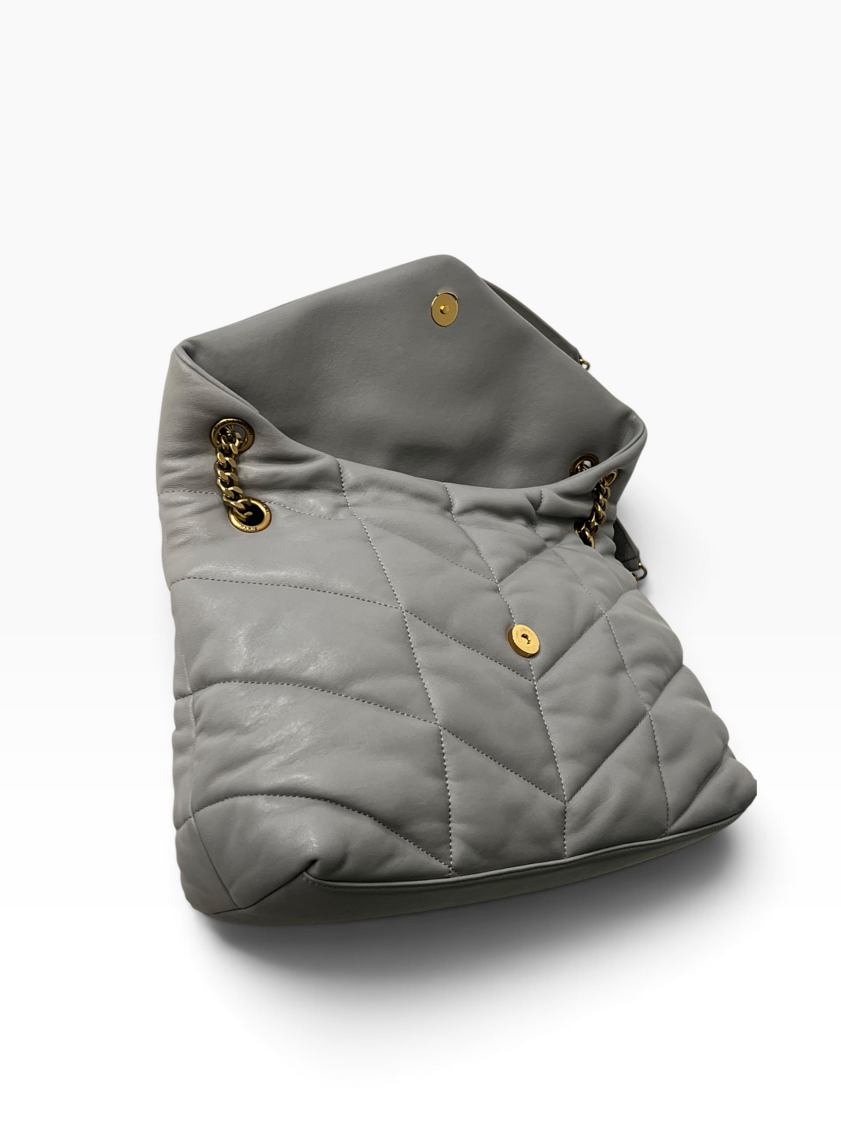 Saint Laurent - sac Loulou puffer large cuir gris