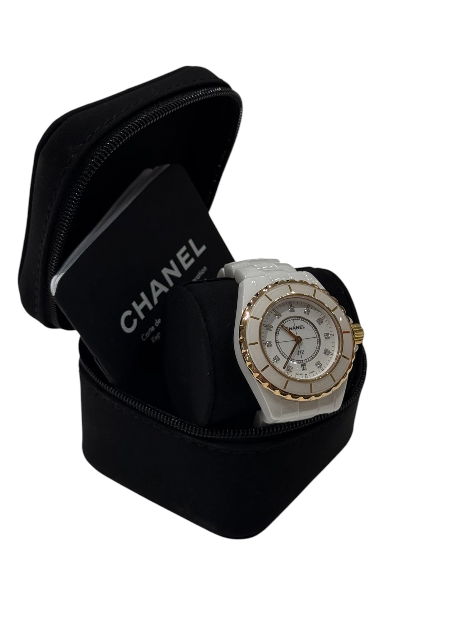 Chanel - J12 33mm index diamants et lunette or jaune