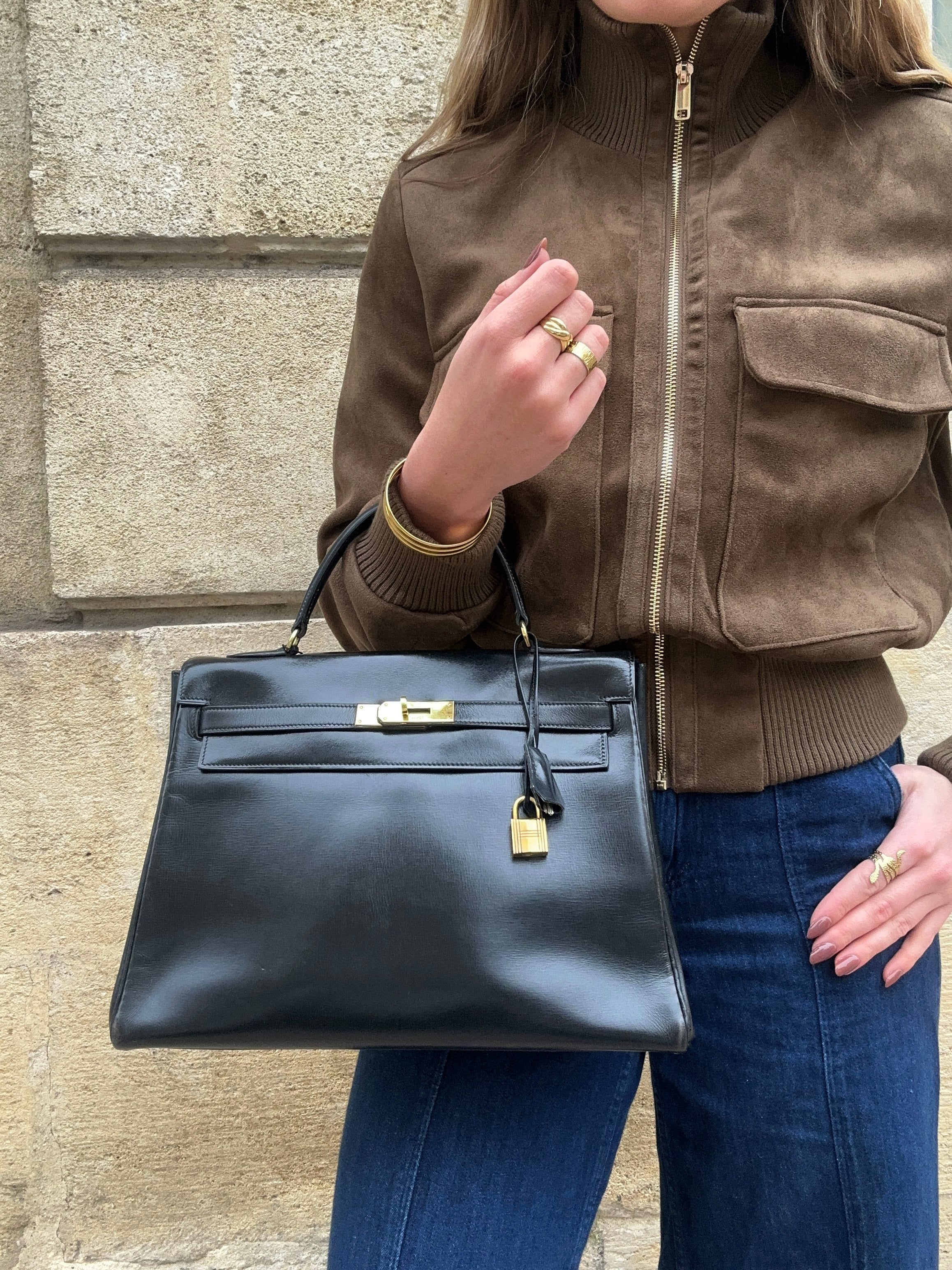 Hermès - Sac Kelly 32 Box noir vintage